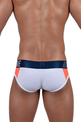 White and orange private structure baut4388 athlete mini briefs with navy blue atr waistband for active wear