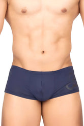 Navy blue silk athletic briefs with a subtle dark gray logo on the side private structure brut4390 bare hipster