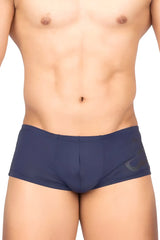 Navy blue silk athletic briefs with a subtle dark gray logo on the side private structure brut4390 bare hipster