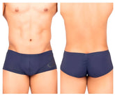 Navy blue silk stretch briefs with subtle logo on left hip and ruched back detailing by private structure