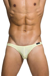 Light green sheer mesh briefs with a black brand tag on the waistband from Private Structure DGEMU3545BT Desire Glaze thong color lime