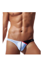 Private structure dguys025 desire glaze g-string in blue features a sleek form-fitting thong with white black and red stripe