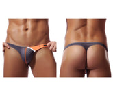 Private structure dguys4025 desire glaze g-string in gray with orange accents and sleek form-fitting design shown from the back