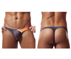 Private structure dguys4025 desire glaze g-string in gray with orange accents and sleek form-fitting design shown from the back