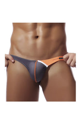 Gray and orange private structure dguay4025 desire glaze g-string with white trim made of stretchy fabric front view