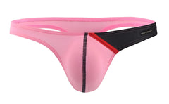 Private structure dguY4025 desire glaze g-string in pink with black and red accent stripe made of smooth stretchy fabric