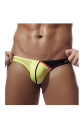 Private Structure DGUY4025 Desire Glaze yellow thong with black and red accent stripe shown from the back side
