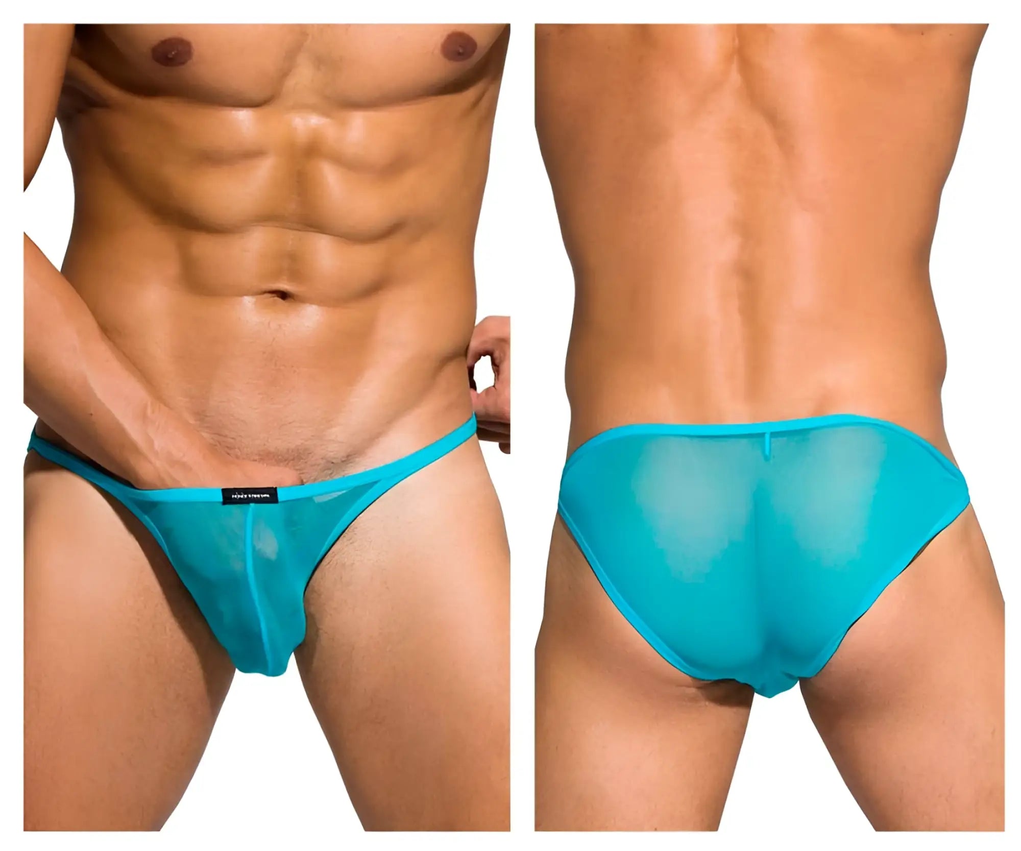 Turquoise sheer mesh low rise bikini briefs by private structure in blue for intimate wear