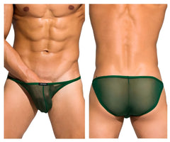 Green sheer mesh thong with solid green waistband low rise bikini by private structure desire intima