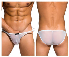 White sheer mesh low rise bikini briefs with a thin white waistband from Private Structure Desire Intima