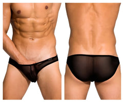 Black sheer mesh low rise bikini briefs with solid waistband from Private Structure DIAMU3455BT desire intima