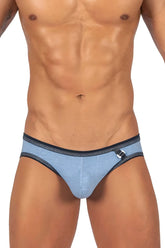 Light blue private structure lcet4358 barn boy low rise mini brief with navy trim and silver buckle detail