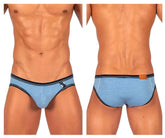 Private structure lcut4358 barn boy low rise mini briefs in denim textured light blue with black trim and metallic buckle