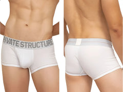 White private structure mo lite contour brief with gray elastic waistband and bold logo for comfortable support