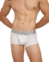 White private structure men’s briefs with gray elastic waistband and bold brand name mo lite contour brief moux4103