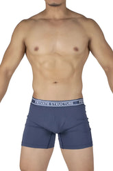 Navy blue private structure bamboo mid waist boxer briefs with white and gray waistband in citadel blue color