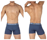 Navy blue private structure bamboo mid waist boxer briefs with white and gray waistband in citadel blue color