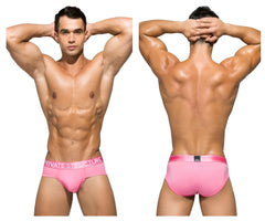 Pink private structure men’s briefs in blush color made from platinum bamboo with contour support and branded waistband