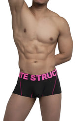 Black boxer briefs private structure pmux4182 modality trunks with vibrant pink trim and bold waistband lettering