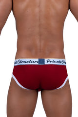 Private structure scus4529 classic mid waist mini briefs in red with white trim and blue logo waistband for men