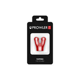 Red plastic dog toy with y-shaped design branded as Prowler red toppers the double in the double cap product line