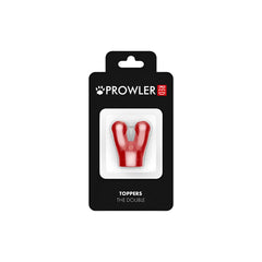 Red plastic dog toy with y-shaped design branded as Prowler red toppers the double in the double cap product line