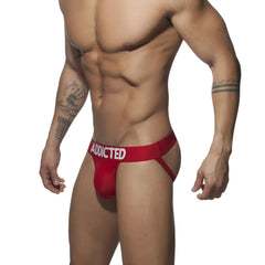 Red addicted push-up mesh jockstrap featuring breathable mesh fabric and supportive design