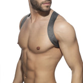 Black mesh shoulder straps with textured grid pattern on the back of pushpin spider harness
