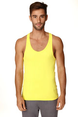 Bright yellow racerback yoga tank top with sleeveless fitted design ideal for activewear and workouts