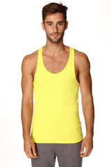 Bright yellow racerback yoga tank top with sleeveless fitted design ideal for activewear and workouts