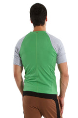 Green and gray bamboo virtual crew neck raglan sleeve athletic shirt with black waistband