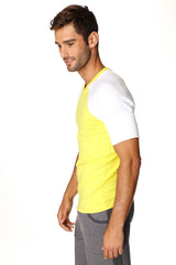 Bright yellow and white raglan virtual crew neck athletic tee with crew neck perfect for active wear