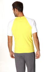 Bright yellow and white raglan virtual crew neck t shirt with athletic fit ideal for active wear