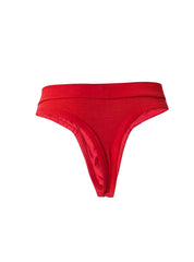 Red relax thong made of red ribbed fabric with a smooth satin-like inner lining for comfortable wear