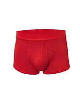 Red relax trunk briefs in red textured fabric with a ribbed waistband for comfortable everyday wear