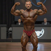 MetroMaleWear red zebra posing briefs with black pattern designed for competition and bodybuilding use