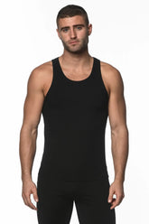 Black rib modal tank sleeveless fitted top with a simple design ideal for casual wear