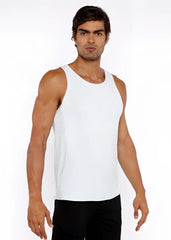 White sleeveless rib modal tank top with a simple fitted design for comfortable casual wear