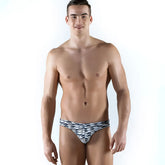 Roberto Lucca Matteo bikini swimwear black and white geometric patterned men’s swim trunks size L front view