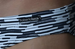Black and white striped roberto lucca matteo bikini bottom with sleek modern geometric pattern size l back view