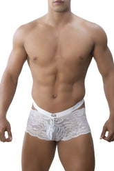 Roger Smuth Rs047 white lace briefs with delicate floral pattern and smooth elastic waistband front view