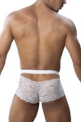White lace briefs roger smuth rs047 trunks with delicate floral pattern and solid white waistband