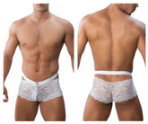 White lace men’s trunks by Roger Smuth RS047 with floral pattern and elastic waistband color white front view