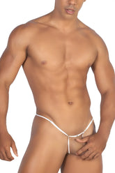 White thong roger smuth rs068 with thin adjustable straps and minimalist design shown from the back side