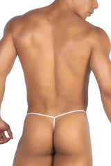 White thong by Roger Smuth RS068 with thin seamless elastic waistband in front view