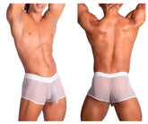 Roger Smuth RS072 trunks white sheer mesh briefs with elastic waistband and small matching pouch front view