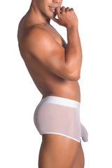 Roger smuth rs072 white trunks with sheer mesh briefs solid waistband and matching pouch for lightweight comfort