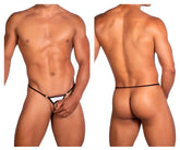 Black and white thong with small metallic clasp at front from roger smuth rs076 ball lifter in white color