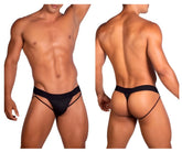 Black thong by Roger Smuth RS077 with thin adjustable side straps and a snug fit in black color