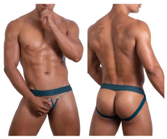 Roger smuth rs086 jock-thong green teal men’s briefs with metallic chain detail at the front